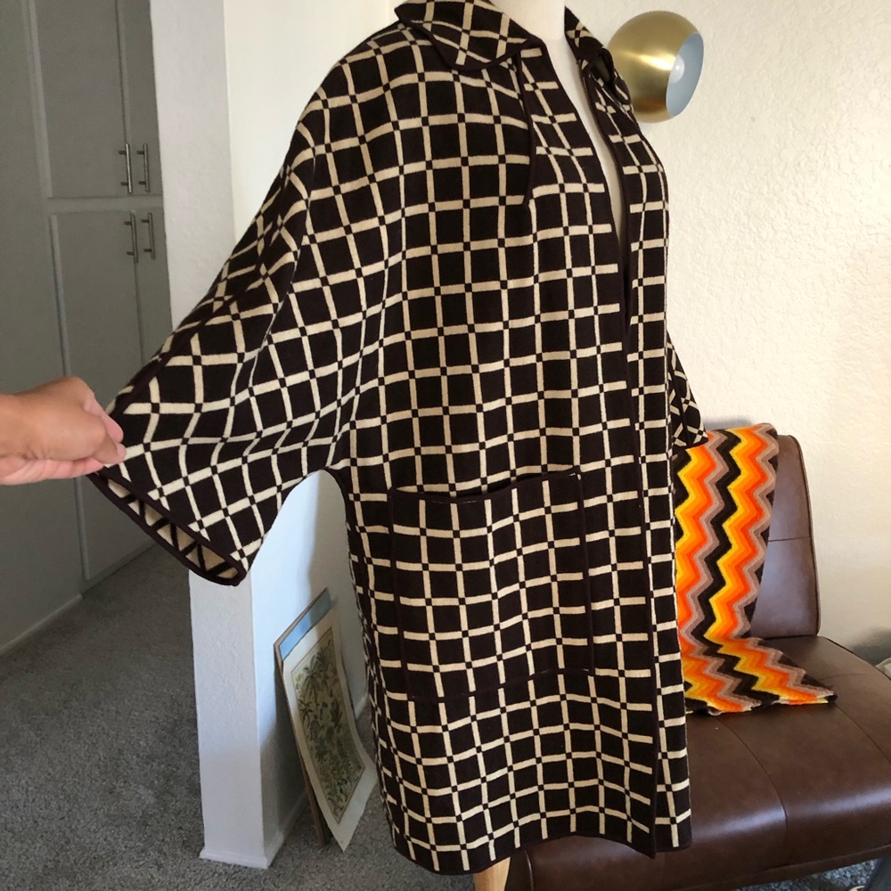 SOLD Vintage 1960s Classic Grid Square Wool Coat - Picture 3 of 10